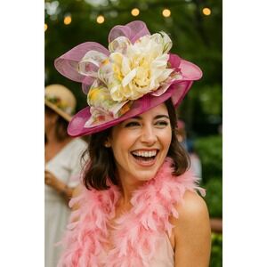 Feather Hat Kentucky Derby ‎ Pink Floral Ribbon Wedding Party set